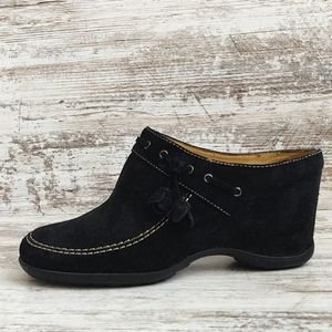 🟥Me Too Black Suede Leather Wedge Mules w/ Tassels